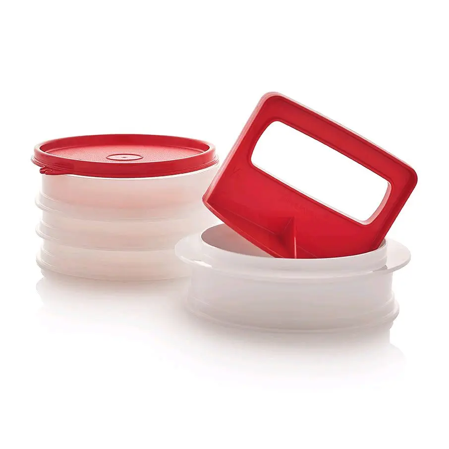 Tupperware Hamburger Press & Keepers Set Large Patty Mold & Storage for Easy Cooking and Storage Solutions