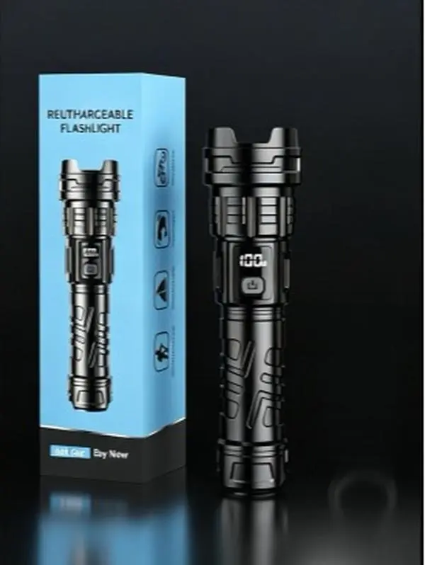 Zoomable Bright Flashlight Digital Power Indicator Rechargeable Hand Torch for Outdoor Camping Emergency indoor space high