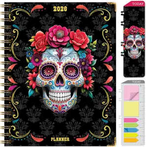 HARDCOVER 2026 Planner, 8.5"x11": 14 Months (November 2025 - December 2026), Daily Weekly Monthly Planner, Yearly Agenda, Bookmark, Pocket Folder and Sticky Note Set (Sugar Skull)