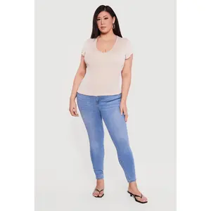 Plus Size Ribbed Knit V Neck Tee