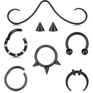 Septum Rings 16g Septum Jewelry Septum Piercing Septum Nose Rings Gold Silver Black Mustache Septum Ring 16 Gauge Septum Clicker Septum Hoop Stainless Steel Septum Pincher Spike