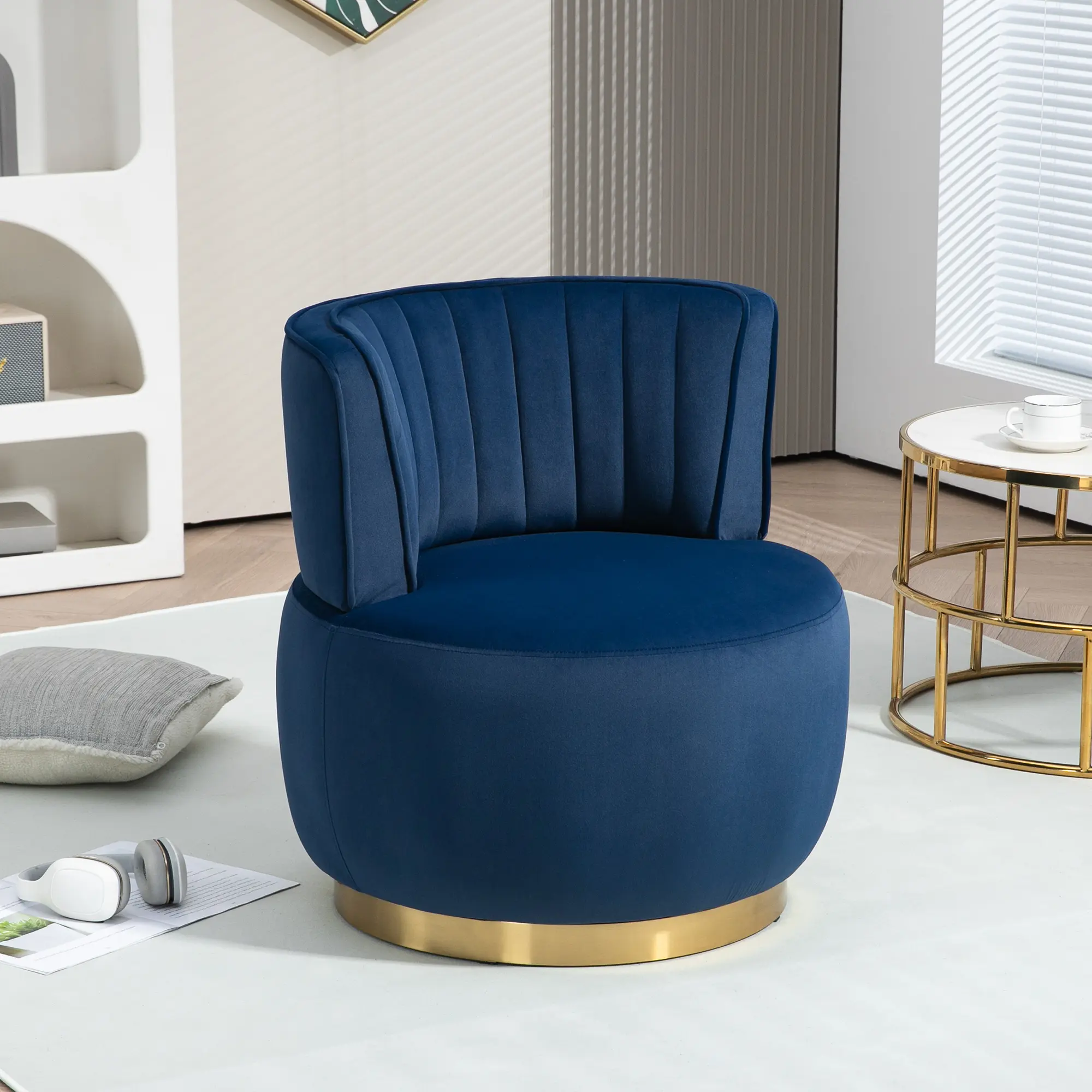 360° Swivel Barrel Accent Chair - Single Seat Modern Soft Velvet Fabric Upholstered Round Armchair, Fixed Back Cozy Leisure Indoor Lounge Chair with Supportive Sitting, Comfy Squishy Living Room Bedroom Furniture