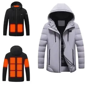 Winter men's hooded smart USB charging constant temperature heating polyester cotton jacket, suitable for cold weather