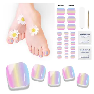 Semi Cured Gel Toenail Strips, 26 PCS Gel Toenail Stickers for Any UV Lamps(Not Included), Gel Pedicure Strips for Women, Long Lasting Gel Nail Wraps(Summer Colorful)