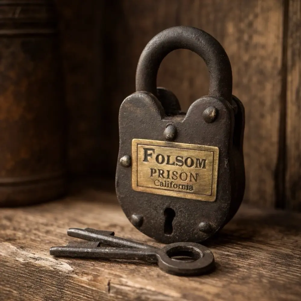 Handcrafted Vintage Folsom Prison California Cast Iron Gate Lock, Antiqued Finish Mechanism, 2 Keys Included, Rustic Decor Collectible (Tools & Hardware Padlock)