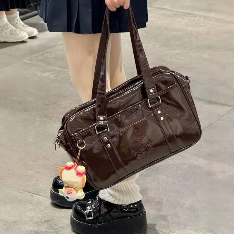 Thread PU Harajuku College Style Handbag Large Capacity Y2k Tote Bag Zip Japanese Uniform Messenger Bag JK Rectangle Bag Women