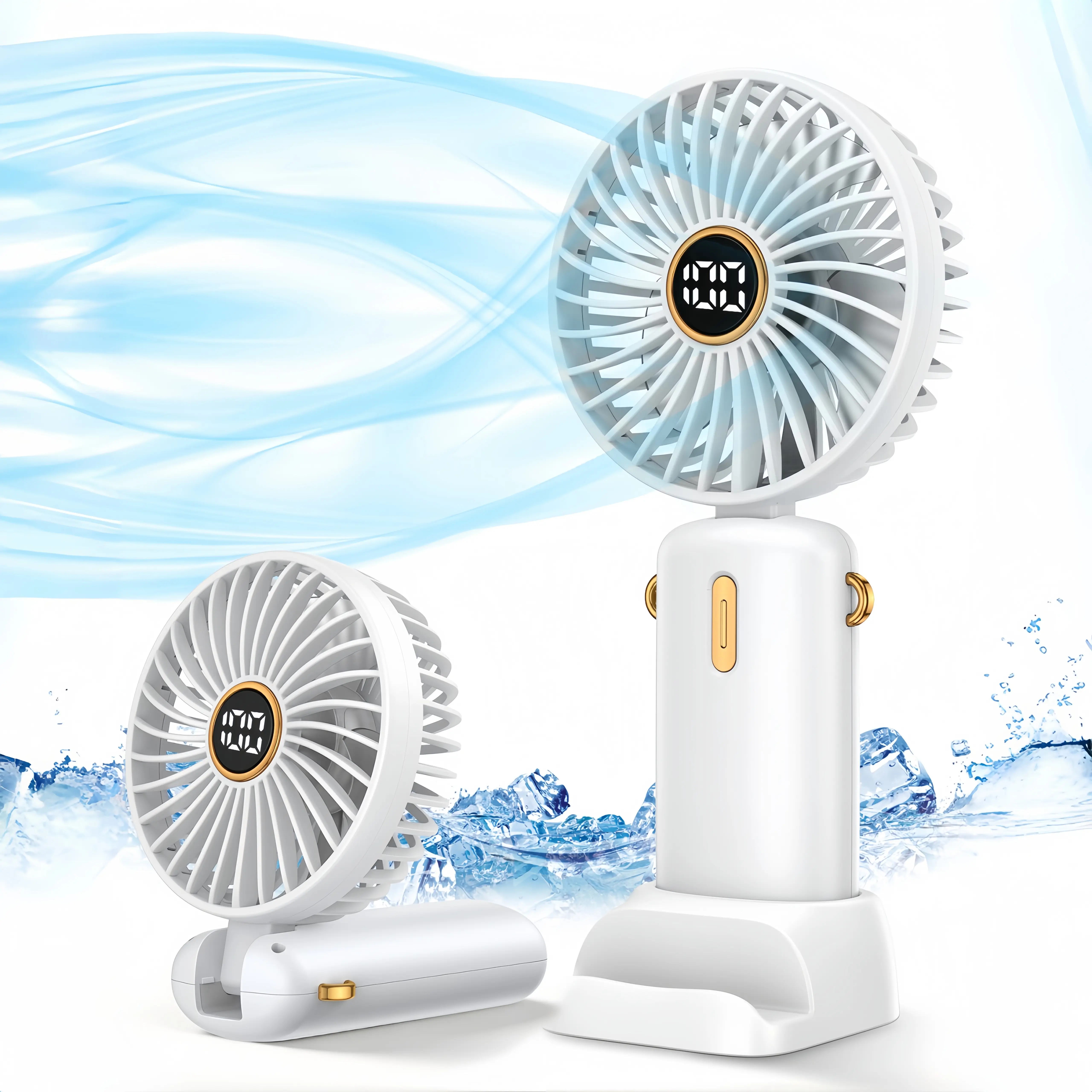 MGVIH Multifunction Portable Cordless USB Rechargeable Fan - 5-Speed, 5000mAh Battery, USB Port, Lanyard-Compatible, Foldable Compact Design with Folding Protection, for Travel, Outdoor Use, Multifunction Fan, Portable Cordless Fan