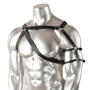 1pc Men'S Fashion Rivet Harness Belt, Cool and Handsome Faux Leather Gladiator Chest Strap, Gothic Style Iron Buckle Harness, Valentine'S Day Mardi Gras Day Accessory - Black
