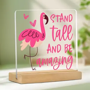 Flamingo Design Acrylic Desktop Ornament, Creative Flamingo Decorative Plaque, Desktop Decoration for Home Office Farmhouse Garden, Wooden Home Sign, Home Decor Gifts, Home Decor Products
