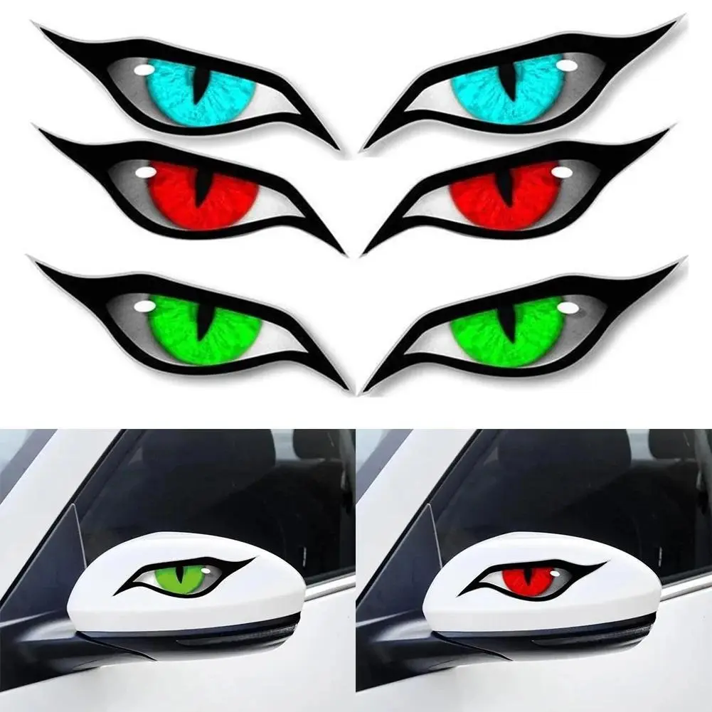 Car side mirror stickers – 3D realistic demon cat-eye decals, waterproof and UV-resistant; universal fit for cars, trucks, SUVs, and motorcycles; cool, personalized exterior customization accessories