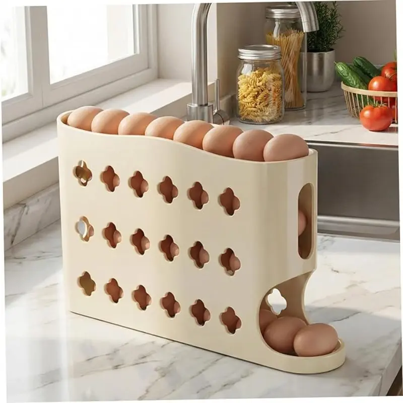 Rotating Egg Storage Box, Multi-Layer Kitchen Egg Rack, Automatic Egg Roller, Refrigerator Side Door Egg Tray, Food-Grade Egg Organizer, Fridge Organizers And Storage, Fridge Organization, Refrigerator Accessories