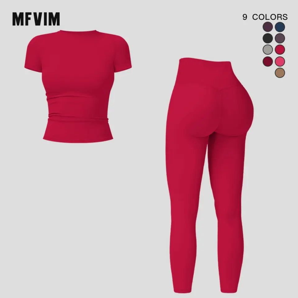 Women’s Solid Color Top & High Waist Leggings Sports Set by MFVIM - Casual, Comfortable, Breathable Two-Piece for Yoga, Gym, Workouts, Running, Ladies’ Gym Sportswear for All Seasons, Yoga Clothing Set,back to school,back to school haul