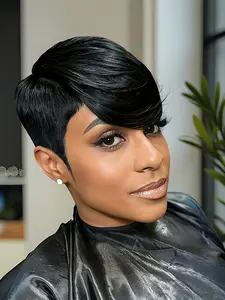 black color pixie cut wig short straight human hair wig for women human hair wigs daily party cosplay gift use machine made pixie wig