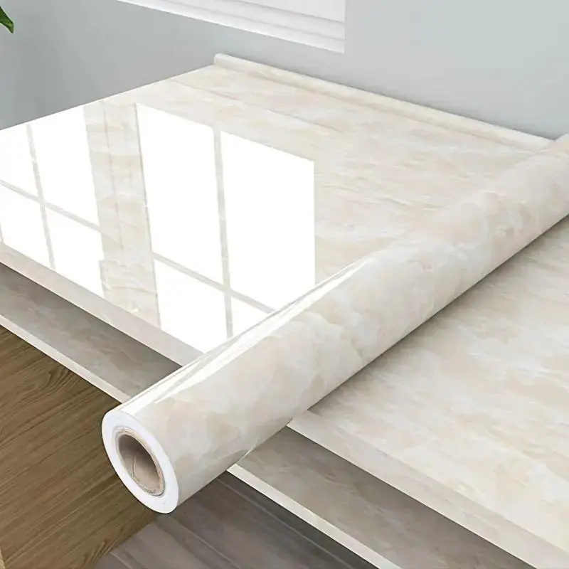 PVC Self-Adhesive Marble Pattern Wallpaper - 23.62x393.70in Large Size, Glossy Detachable Indoor Adhesive Wall Panel Wallpaper for Countertops & Furniture Renovation, Oil-Proof Waterproof Grid Sticker