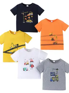 5Pcs Cartoon Truck Print T-shirt, Cute Graphic Tee, Graphic Printed Tee, Cool Graphic Tee, Casual Short Sleeve Creative Versatile Top, Boy's Spring Summer Clothing, Comfy Shirt