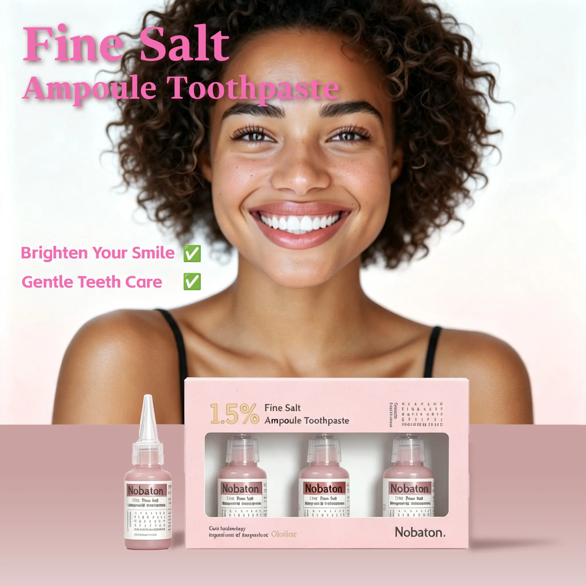 Nobaton 1.5% Powdered Ampoule Oral Toothpaste - French Thermal Spring Mineral Infusion for Gentle Whitening & Sensitive Teeth Repair, Sea Salt & Mint for Fresh Breath, Ideal for Yellowing Teeth