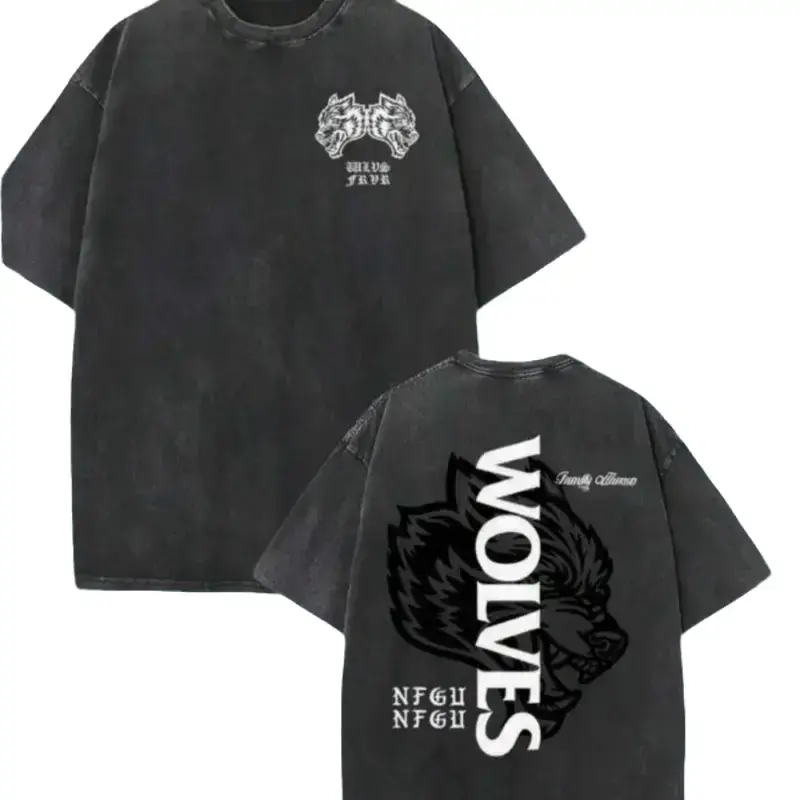 Darc Sport Wolves Graphic T Shirt Vintage Washed Oversized Cotton Gym Streetwear Casual Crewneck Tee Retro Fitness Bodybuilding Fashion Breathable Short Sleeve Top For Men Workout Training And Daily Urban Wear