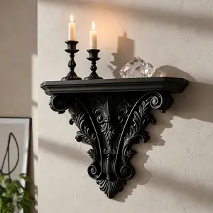 Vintage Gothic Relief Wall Shelf, Ivory Wall Decor, Dark Style Storage Rack, Handmade Candle Display, Rococo Carving Design, Decoration