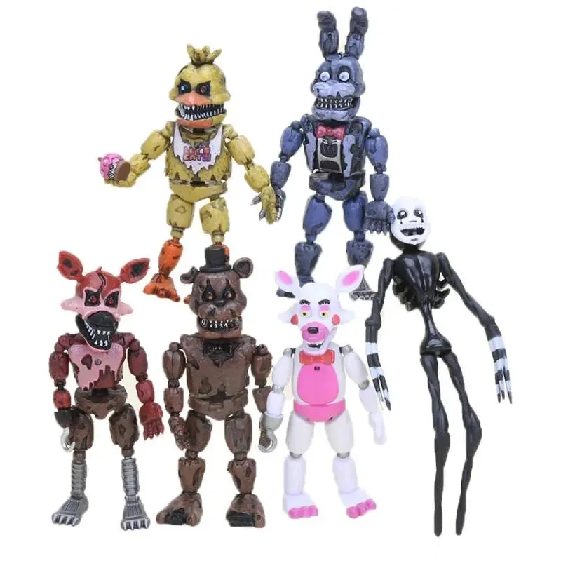 6Pcs/Set Figures Luminous Bonnie Bear Foxy Chica Freddy Movable Joints Anime Figure PVC Action Figure Model Toys