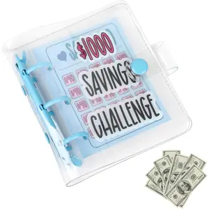 Mini Money Saving Binder with 25 Envelopes, $1000 Savings Challenge Book, Portable Budget Tool (Blue)