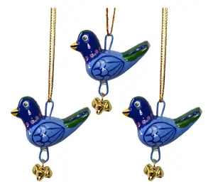 Global Craft Handpainted Birdie Ornament with Gungroo,Set of 3