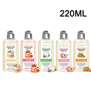 Five Fragrant Body Oils 220ml - Turmeric, Strawberry Cake, Peach, Coconut, Vanilla Cake - Nourishing & Silky Smooth Skin Care - Alcohol-Free - Moisture - 220ml