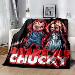 Horror Movie Character Chucky Saw Cartoon Flannel Blanket, Fashion Soft Cozy Blanket for Lounge Areas, Bedroom Styling, Road Trips, Relax Time