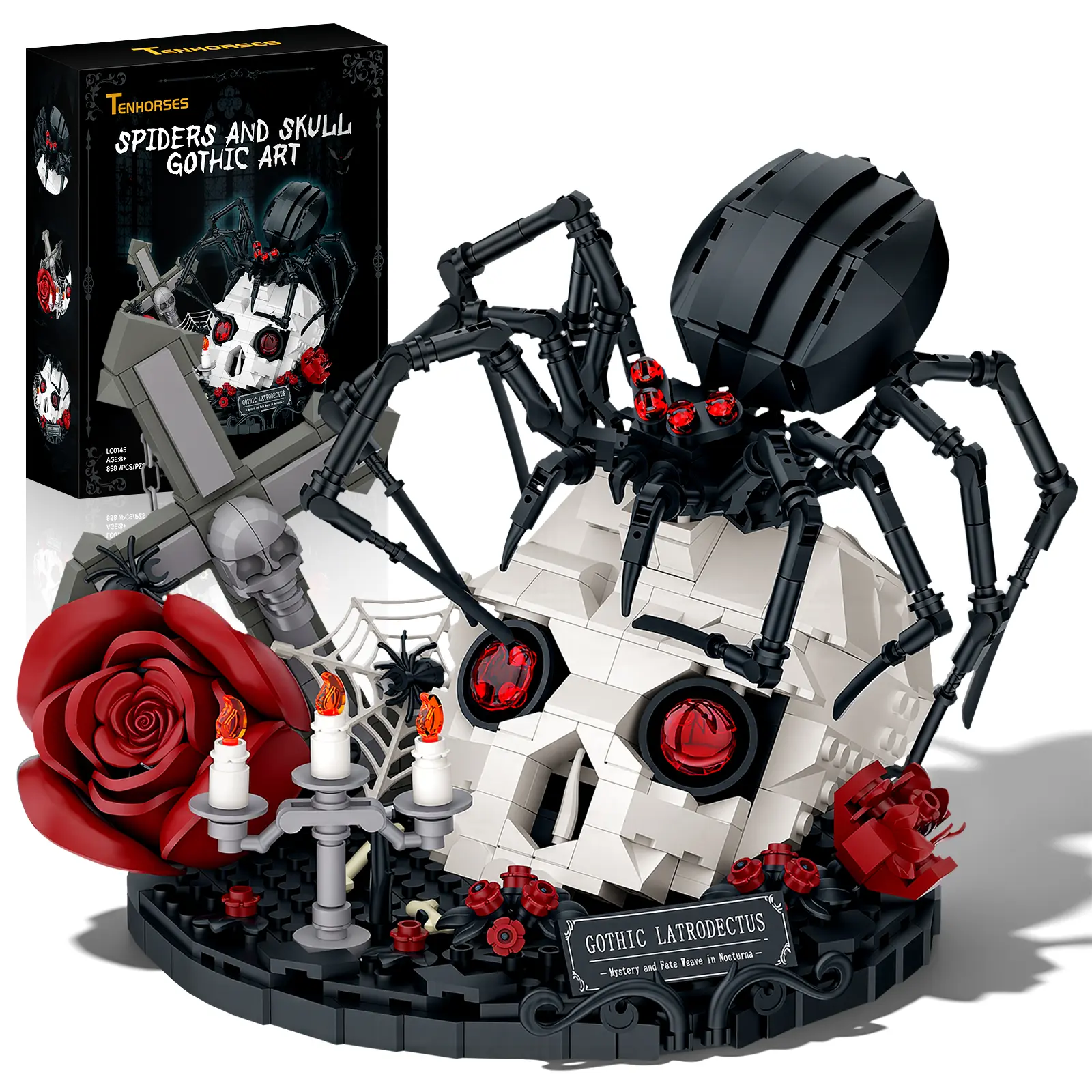 Reobrix Gothic Flower Spider DIY Building Block Set - 858-Piece Buildable Blocks Kit, DIY Model Kit, Bricks and Minifigs Collectible, Creative House Decoration, Comic-Themed Gift for TV Fans (Ages 6+)