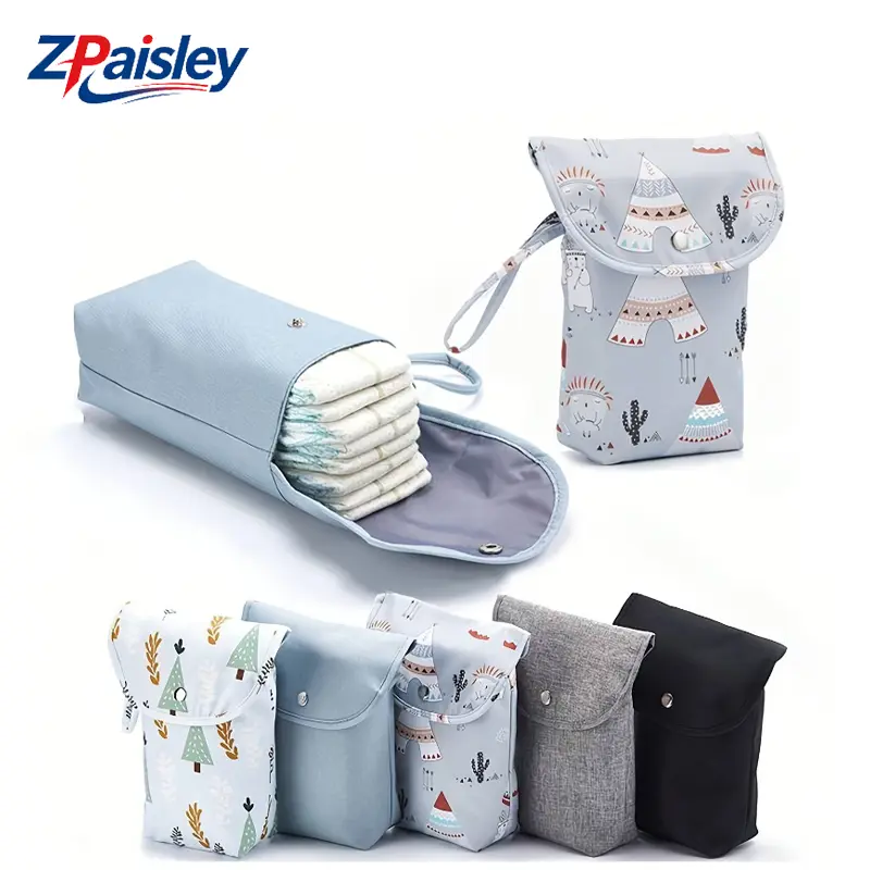 Waterproof Cartoon Print Diaper Pouch with Handle, Portable Reusable Baby Diaper Storage Bag, Lightweight Travel Diaper Organizer for Stroller On The Go Use
