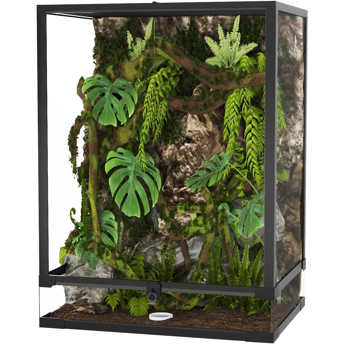 34 gal Reptile Tall Glass Terrarium, 24 in x 18 in x 18 in Reptile Tank Double Hinge Door with Top Screen Ventilation, Easy Assembly