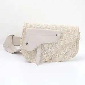 Pre-owned Dior Canvas Shoulder Bags Saddle Oblique Jacquard Leather Shoulder Bag Ivory Light Gray DR1 71525 BK2