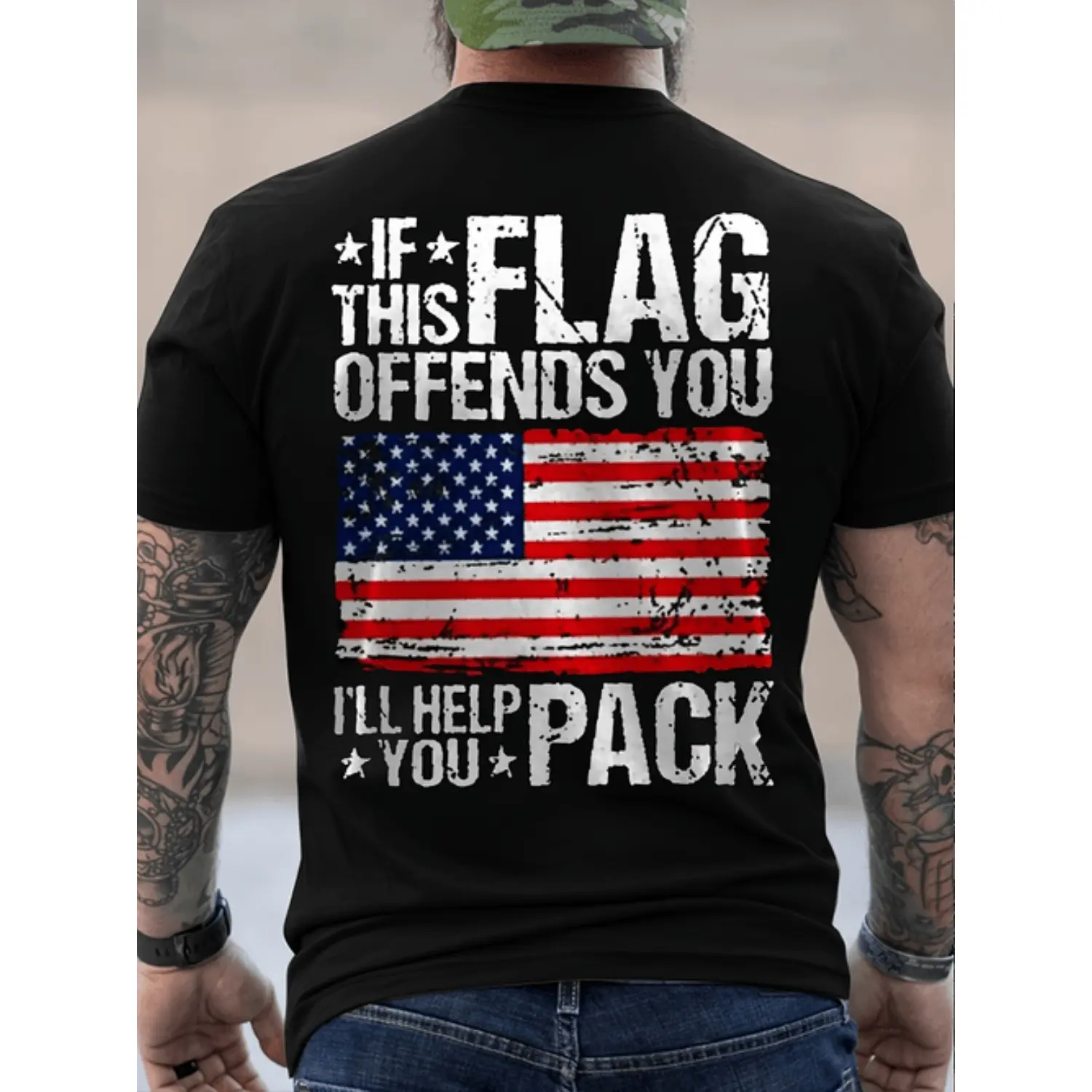 Men's Classic Short-Sleeve Soft Patriotic Graphic T-Shirt - Round Neck, Breathable Cotton Tops, Casual Streetwear Text Print, Fitted Cut, Bold Patterns