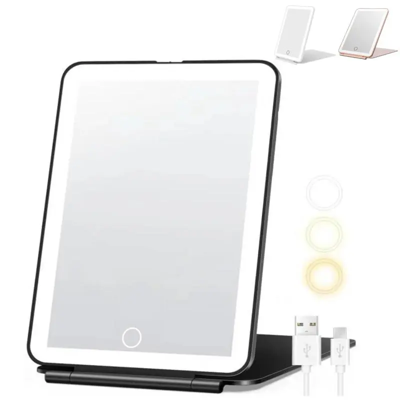 Portable LED Light Makeup Mirror, 1 Count Rechargeable Foldable Makeup ...