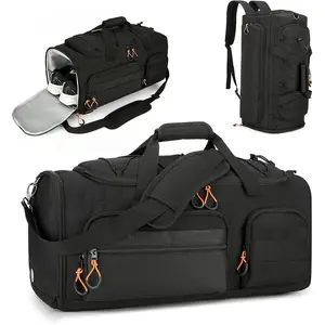 45L Gym Bag for Men, 3-In-1 Duffle Bag Backpack for Travel,  Duffel Bags for Gym Workout, Weekender Overnight Bag with Shoe Compartment, Wet Pocket, Black