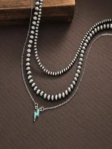 3 Piece Fashion Turquoise Lightning Alloy Pendant Necklace Set, Three Layer Beaded Chain for Men & Women, Unique Commute Accessory, Fashionable Jewelry, Jewelry Accessories