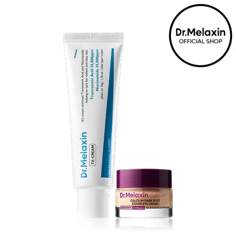 [Dr.Melaxin Official] Dark Spot Cover & Care Duo, 2-Piece | Calcium Dark Spot Cover Tinted Eye Cream + TX Cream | Under Eye Brightener for Dark Circles & Tranexamic Acid Dark Spot Cream | Korean Skincare