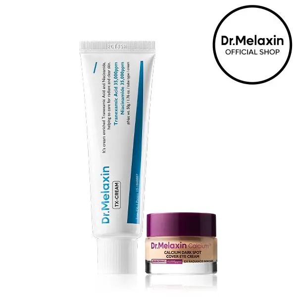 [Dr.Melaxin Official] Dark Spot Cover & Care Duo, 2-Piece | Calcium Dark Spot Cover Tinted Eye Cream + TX Cream | Under Eye Brightener for Dark Circles & Tranexamic Acid Dark Spot Cream | Korean Skincare