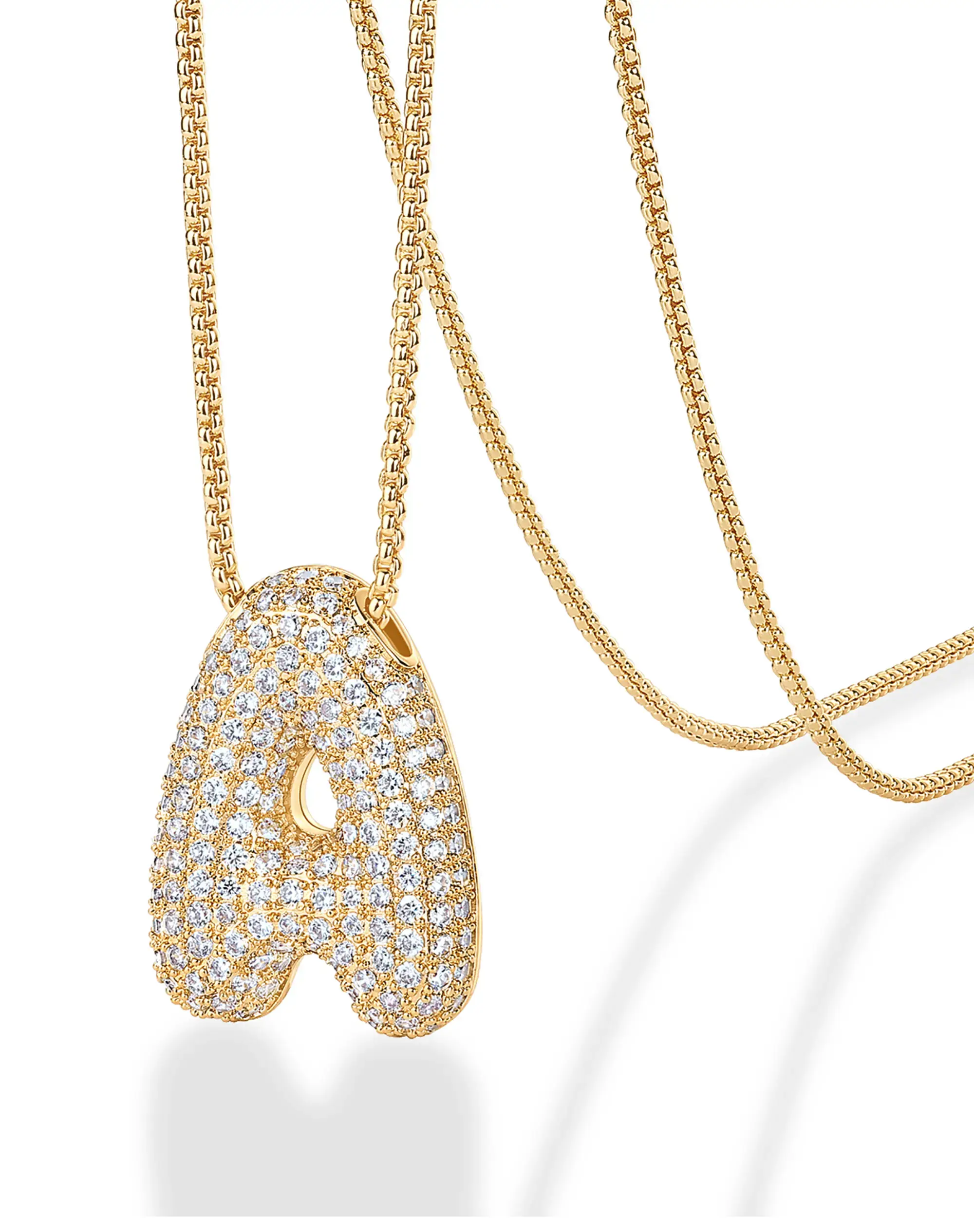 18K Gold Plated Bubble Letter Initial Necklaces for Women - Gold Balloon Necklace Letter - Cubic Zirconia Chunky Initial Pendant Necklaces - Jewelry Gifts