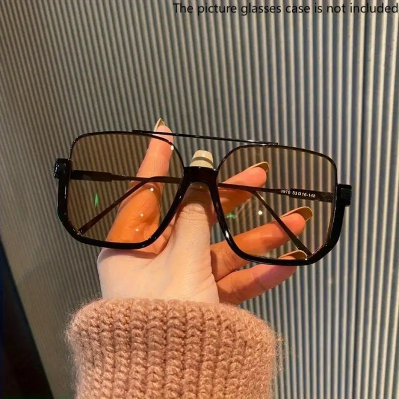 Unisex Retro Full-Rim Polarized Sunglasses - Super Large Square Titanium Double-Bridge Frame, AC Leopard Print Gradient Lens, High Negative Prescription, Geometric-Shaped Men's Sunglasses for Driving & Daily Wear