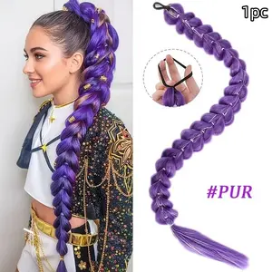 32 Inch Shiny Synthetic Braided Ponytail Wig with Sequins, Straight Hair Strands, Drawstring Wig, Cosplay, Anime Conventions, Daily Wear
