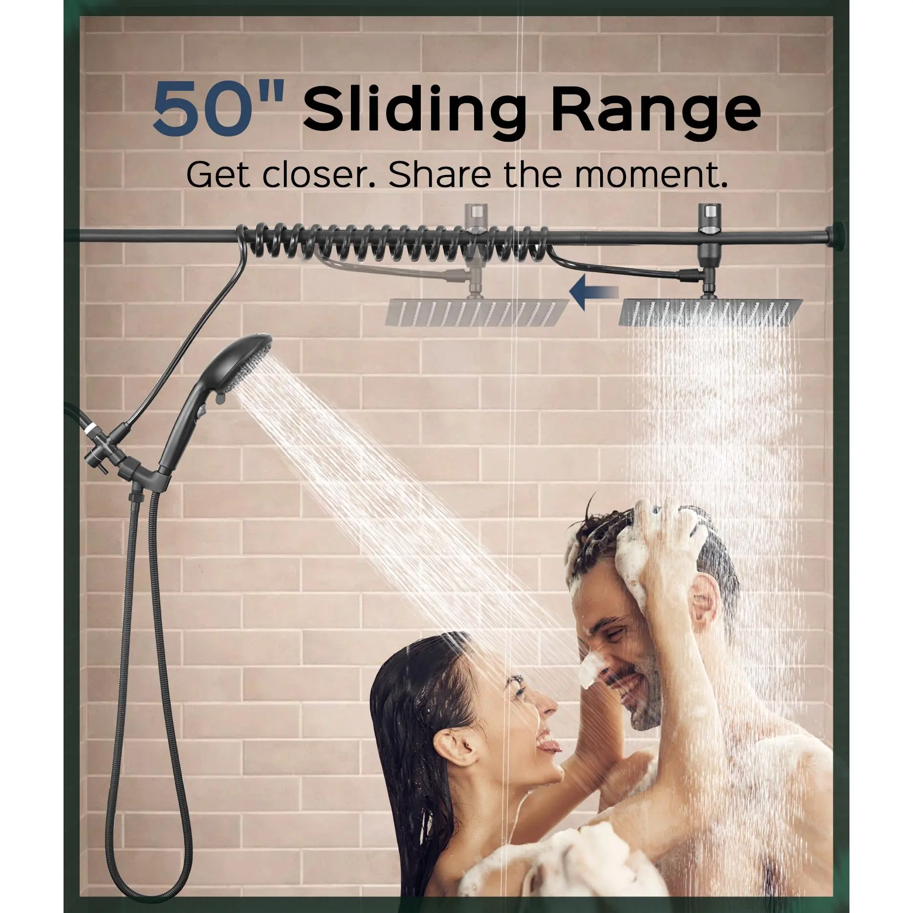 Matte Black High-Pressure Rainfall Showerhead & Wall-Mounted Handheld Showers Combo Set, 60" Adjustable Slider Bar, Renter-Friendly Easy-Install Bathroom Fixture, Ideal Adult Gift