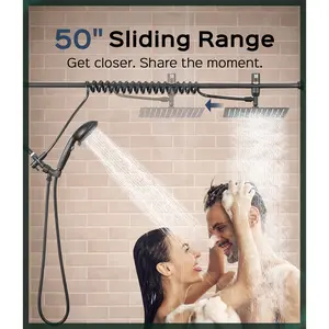 High Pressure Rainfall Shower Head with Handheld Combo Set, 60" Adjustable Slider Bar Rain Spa, 2-Person Renter-Friendly Easy-Install Bathroom Showerhead, Ideal Gift for Adults, Matte Black, Shower Head Combo Set