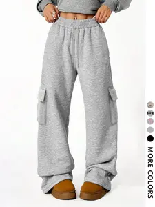 Women's Mid Rise Grey Cargo Sweatpants Regular Fit Joggers Comfy Soft Pocket Pants for Daily Wear，Women's Regular Fit Grey Cargo Sweatpants Mid Rise Joggers with Pockets Casual Standard Size Trousers，Cargo Pants with Pockets Comfy Soft School Daily Jogger