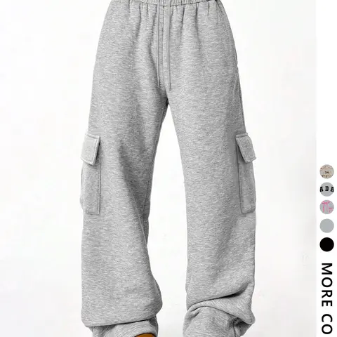 Women's Mid Rise Grey Cargo Sweatpants Joggers Comfy Soft Pocket Pants for Daily Wear Drawstring Waist Athleisure