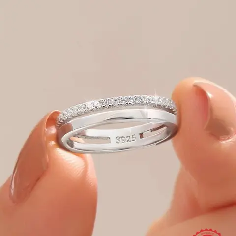 Elegant Hollow Single Layer Zircon Ring, Beautiful Jewelry Stackable Anniversary Gift, Luxurious Lady Birthday Present, Sparkling Zircon Inlay