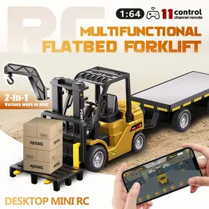 2.4GHz Remote Control Mini Forklift Crane Set, 1:64 Desktop Alloy Construction Vehicle, DIY Stickers Included, Great Gift for Boys & Girls, Remote Control Forklifts