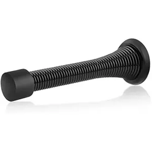 12 Pack Black Spring Door Stops,3-1/8" Heavy Duty - Flexible Door Stopper with Low Mounted Black Rubber Bumper Tips