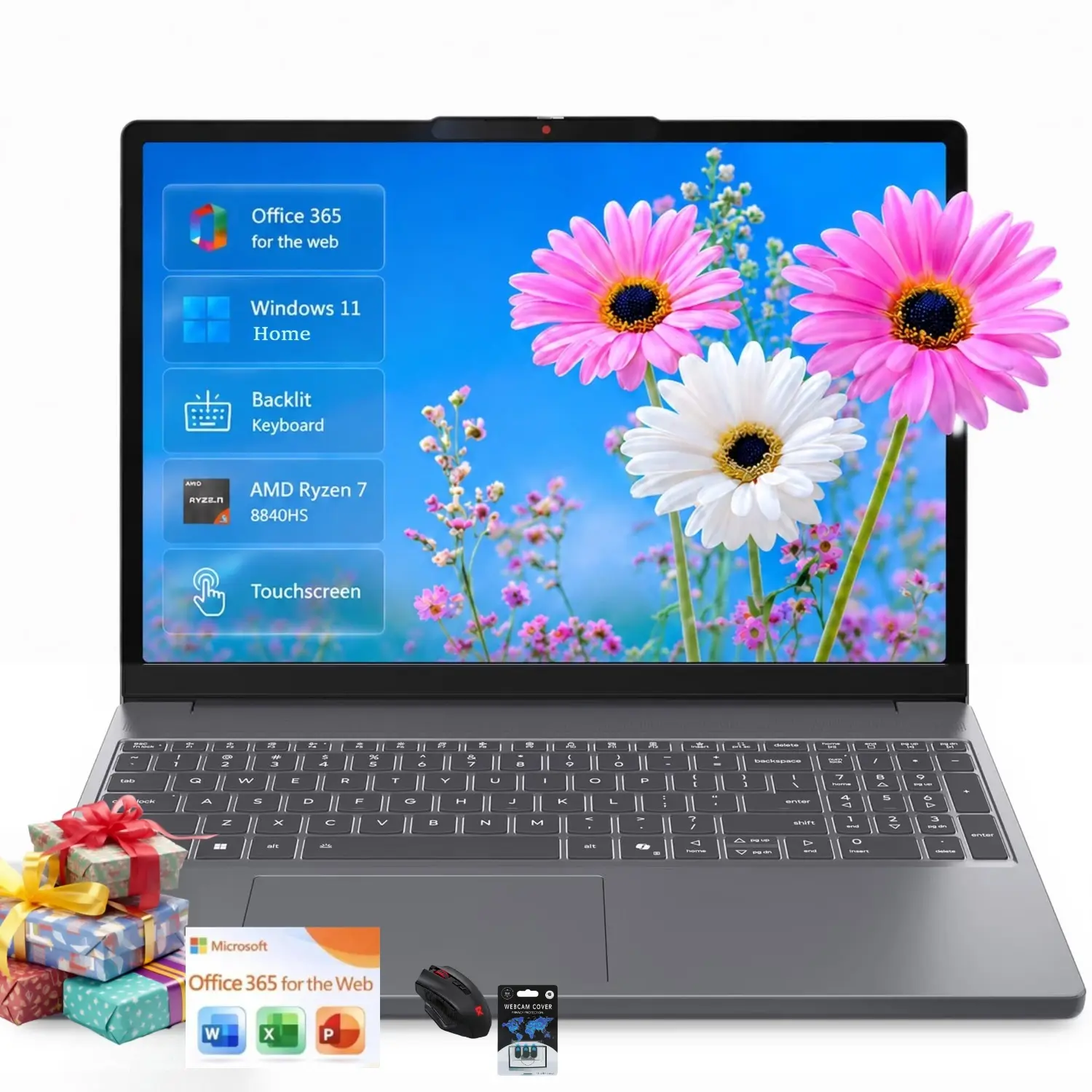 Lenovo 15.3‘’ Touchscreen Laptop Ryzen 7 8840HS Gray 2026,up to 32GB 1TB SSD, 1080p FHD IR camera, Radeon 780M graphics, Win 11 Home, Backlit keyboard,Bundle Accessories
