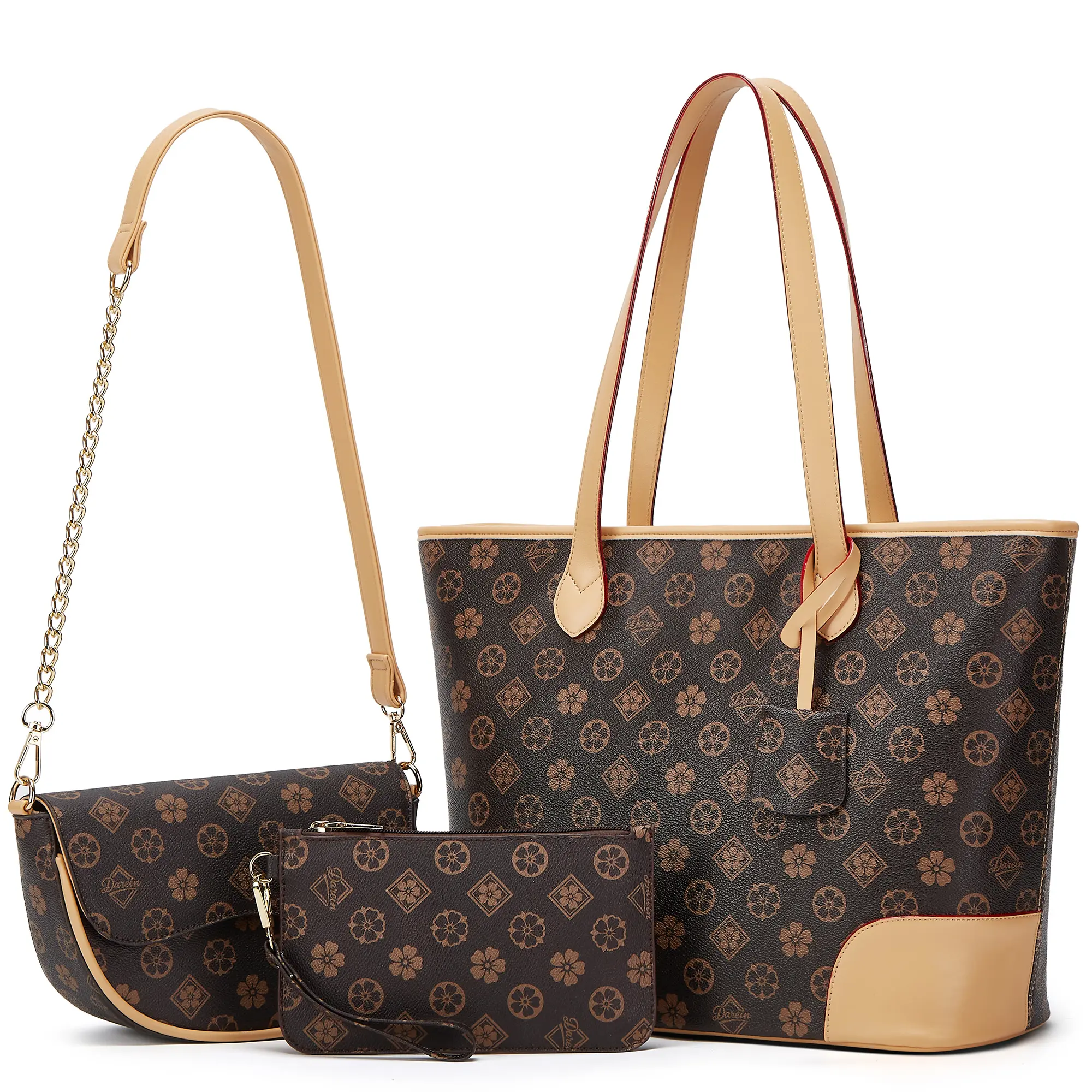 Women's Tote Leather Multi-Functional Floral Bag - 3-Piece Set with Compartments, Shoulder Handbag for Travel, Work, Multi Functional Bag summerwins,