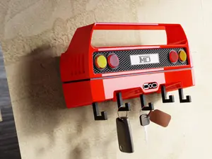Classic Exotic Car Inspired Key Holder – Red Retro Supercar Wall Mount Organizer with Hooks – Garage & Man Cave Gift